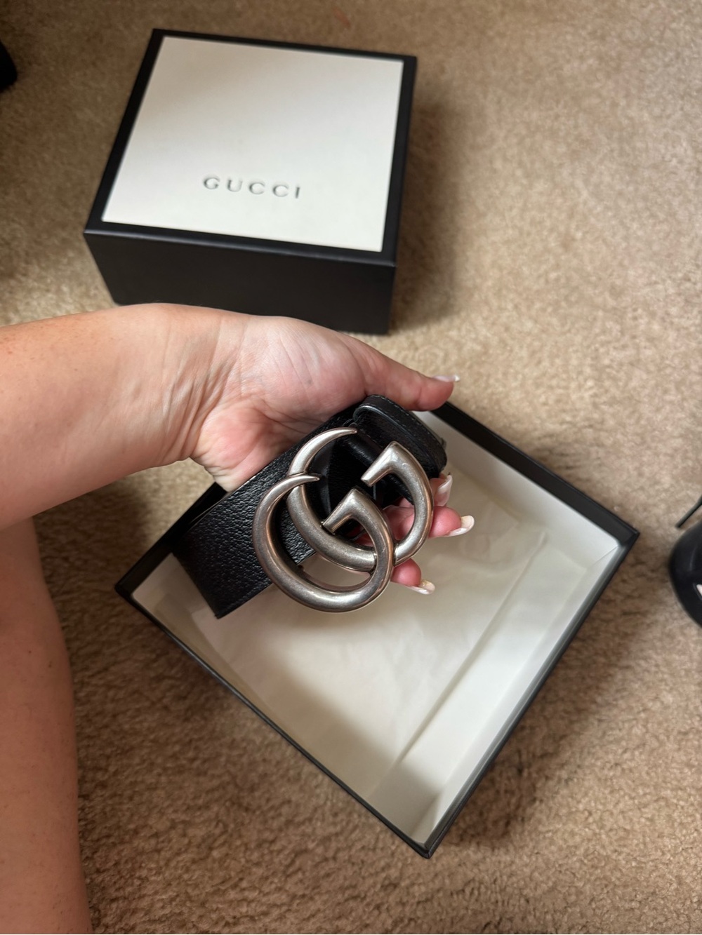 Gucci Double G Leather Belt – Black – Size 80/32 – Authentic with Box